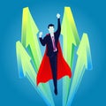 Super businessman flying up, Business growth concept, rise of successful business, up arrows Royalty Free Stock Photo
