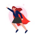 Super Businesswoman Wearing Red Waving Cape, Successful Superhero Business Character, Leadership, Challenge Goal