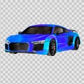 Super car design concept. Unique modern realistic art. Generic luxury automobile. Blue Car presentation side view. Vector