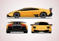 Super car, view from three sides. Royalty Free Stock Photo