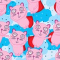 Super cat fly cute seamless pattern Royalty Free Stock Photo