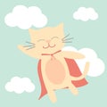 Super cat hero flying in the sky funny cartoon illustration Royalty Free Stock Photo