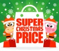 Super Christmas Price card with bull and pig