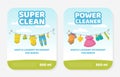 Super clean gentle laundry detergent for babies labels set. Eco-friendly detergent for washing children clothes vector