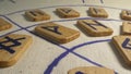 Super close up. the details. set of wooden runes on canvas