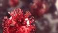 Super closeup Coronavirus COVID-19 in human body background. Science microbiology concept. Purple Corona virus outbreak epidemic. Royalty Free Stock Photo