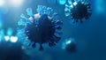 Super closeup Coronavirus COVID-19 in human lung background. Science micro biology concept. Blue Corona virus outbreak epidemic.