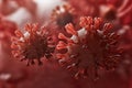 Super closeup Coronavirus COVID-19 in human lung body background. Science and microbiology concept. Red Corona virus outbreak