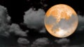 Super cold moon rise back blur dark cloud on the night sky