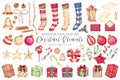 super collection watercolor christmas elements vector illustration Royalty Free Stock Photo