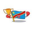 Super cool Boxing winner flag democratic republic in mascot cartoon style