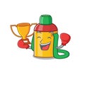 Super cool Boxing winner kids water bottle Scroll in mascot cartoon design Royalty Free Stock Photo