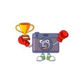 Super cool Boxing winner of retro camera in mascot cartoon design