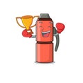 Super cool Boxing winner thermos bottle Scroll in mascot cartoon design Royalty Free Stock Photo