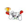 Super cool Boxing winner of white joystick in mascot cartoon design