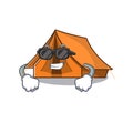 Super cool camping tent Scroll character with black glasses Royalty Free Stock Photo
