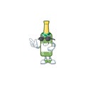 Super cool champagne green bottle character wearing black glasses Royalty Free Stock Photo