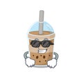 Super cool chocolate bubble tea mascot character wearing black glasses