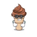 Super cool chocolate ice cream mascot character wearing black glasses