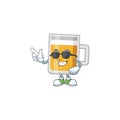 Super cool glass of beer cartoon drawing style wearing black glasses