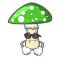 Super cool green amanita mushroom character cartoon