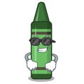 Super cool green crayon isolated in the cartoon