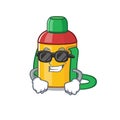 Super cool kids water bottle Scroll character with black glasses Royalty Free Stock Photo