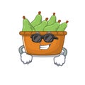 Super cool pear fruit box mascot character wearing black glasses