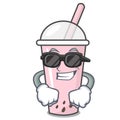 Super cool raspberry bubble tea character cartoon