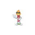 Super cool red stripes candle character wearing black glasses