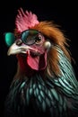 Super cool rooster with dark lens glasses. Generative AI