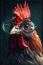 Super cool rooster with dark lens glasses. Generative AI