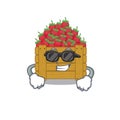 Super cool strawberry fruit box mascot character wearing black glasses