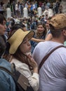 Super crowded trevi fountain tourist attractin rome