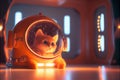 Super cute pet astronaut kitten cat in a orange spacesuit explorer