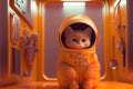 Super cute pet astronaut kitten cat in a orange spacesuit explorer
