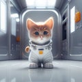 Super cute pet astronaut kitten cat in a white spacesuit explorer