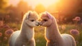 Super cute alpacas couple in love. Happy Valentine\'s day concept. AI generated image