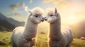 Super cute alpacas couple in love. Happy Valentine\'s day concept. AI generated image