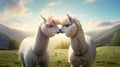 Super cute alpacas couple in love. Happy Valentine\'s day concept. AI generated image