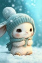 A super cute baby pixar style white fairy rabbit, shiny snow-white fluffy, big bright eyes. AI generated content Royalty Free Stock Photo