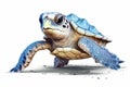 super cute baby sea turtle full body view massive blue eyes and big head watercolor