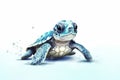 super cute baby sea turtle full body view massive blue eyes and big head watercolor