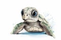 super cute baby sea turtle full body view massive blue eyes and big head watercolor