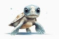 super cute baby sea turtle full body view massive blue eyes and big head watercolor