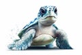 super cute baby sea turtle full body view massive blue eyes and big head watercolor