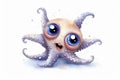 super cute baby starfish with full body view massive blue eyes and big head watercolor