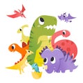 Super Cute Cartoon Dinosaurs Group Scene