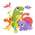 Super Cute Cartoon Dinosaurs Group Scene Royalty Free Stock Photo