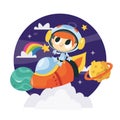 Super Cute Cartoon Space Adventure Astronaut Boy Rocket Royalty Free Stock Photo